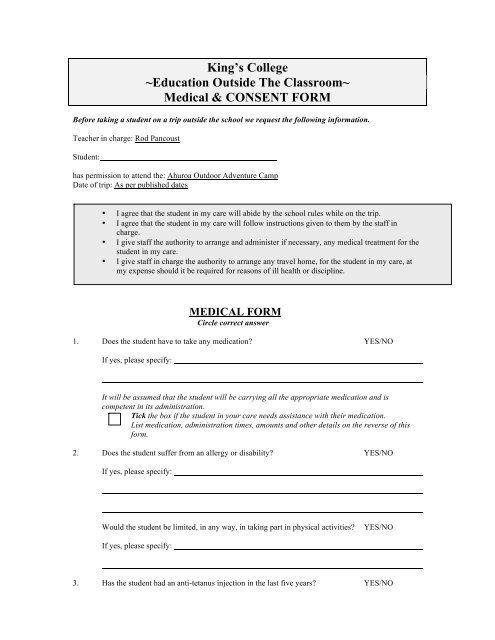 Ahuroa Medical Consent Form - King's College