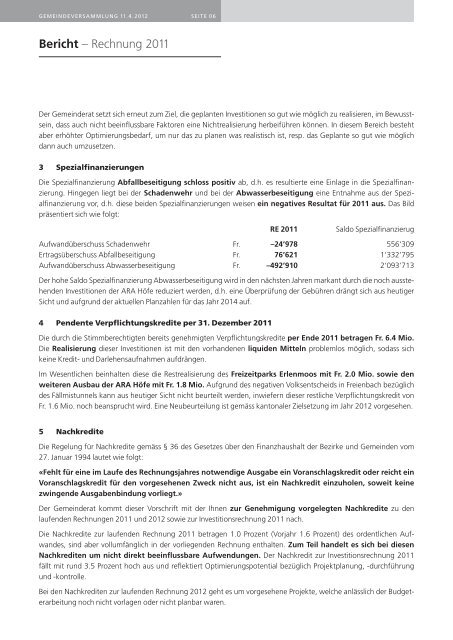 Rechnung 2011 - Gemeinde Wollerau
