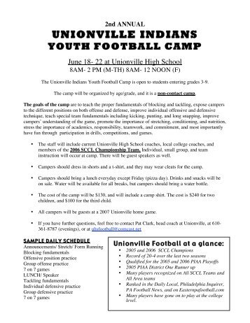2nd ANNUAL UNIONVILLE INDIANS YOUTH FOOTBALL CAMP