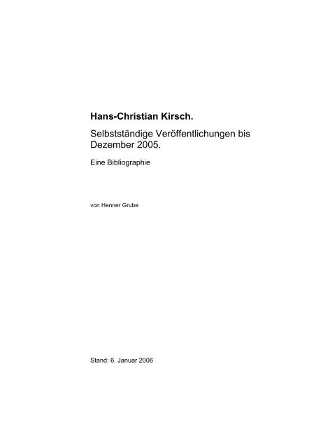 Komplettes Werksverzeichnis - Hans Christian Kirsch/Frederik ...