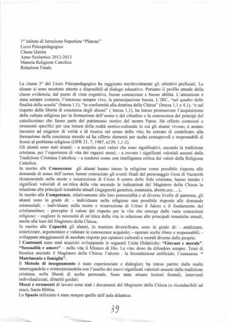 documento del 15 maggio 2013 classe v a liceo ... - Liceo Platone