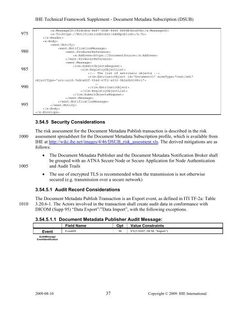 Document Metadata Subscription - IHE