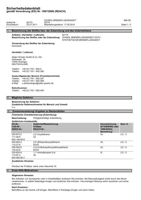 Sicherheitsdatenblatt - Zeller+Gmelin GmbH