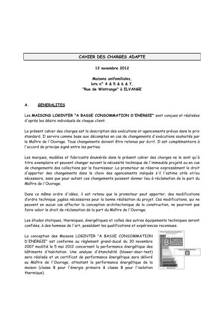 CAHIER DES CHARGES ADAPTE - Arend & Fischbach