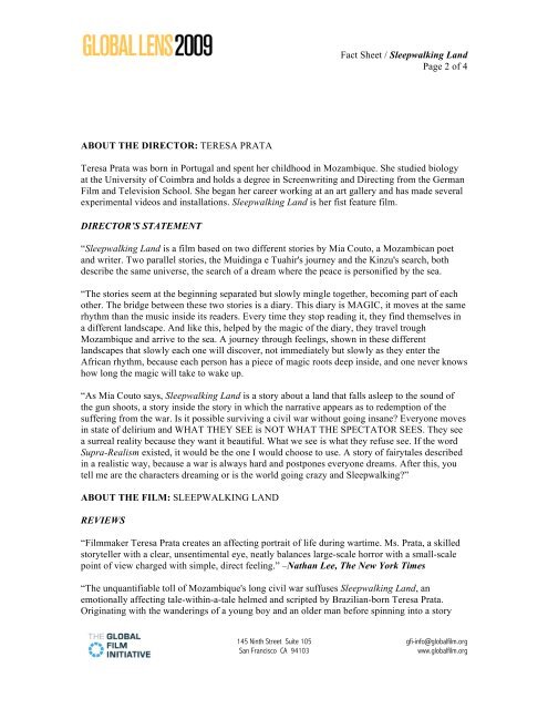 Fact Sheet / Sleepwalking Land Page 1 of 4 Sleepwalking Land ...