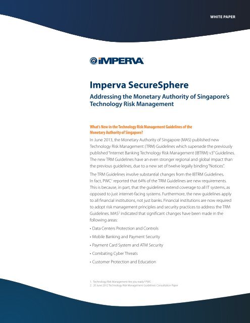 How Imperva SecureSphere Helps Address TRM Guidelines for ...