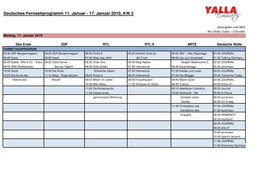 TV Programm 11 Januar bis 17 Januar 2010 - Yalla Emirates