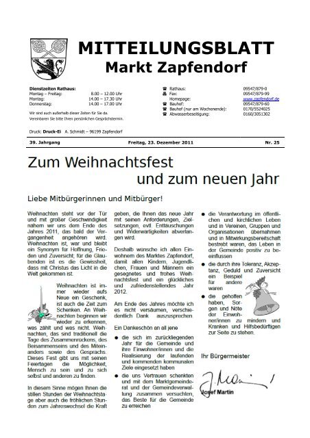 Mitteilungsblatt Nr. 25 - Weihnachtsausgabe - Zapfendorf
