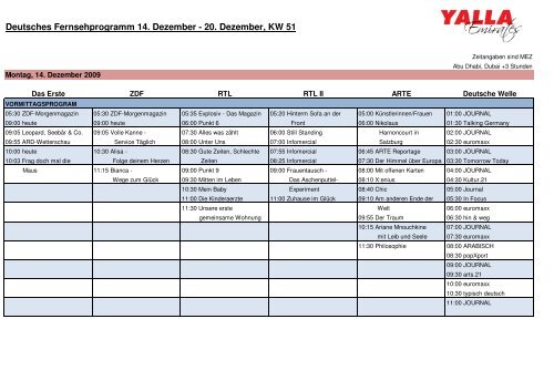 TV Programm 14 Dezember bis 20 Dezember 2009 - Yalla Emirates