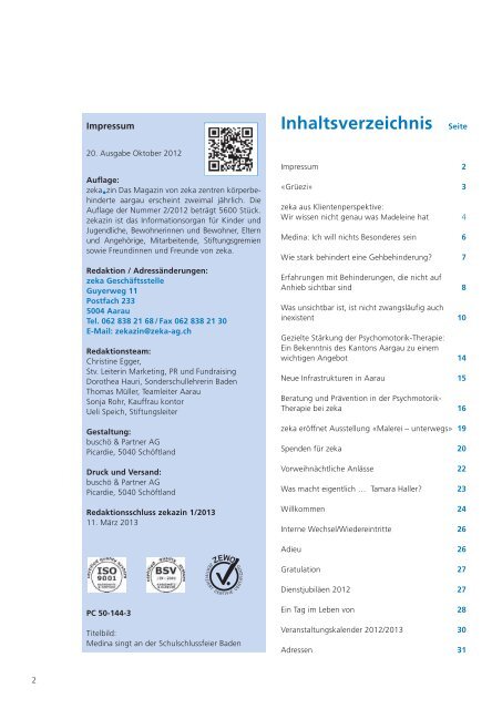 zekazin 2/2012 - zeka, Zentren körperbehinderte Aargau