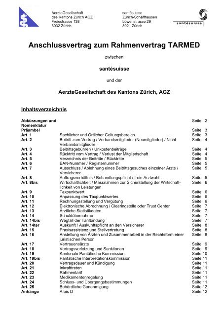 Anschlussvertrag zum Rahmenvertrag TarMed