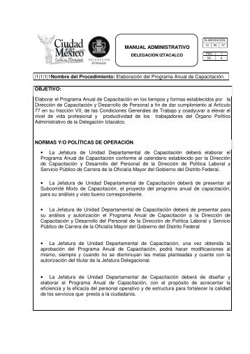 MANUAL ADMINISTRATIVO - DelegaciÃ³n Iztacalco - Gobierno del ...