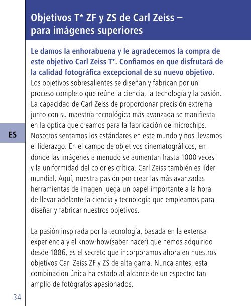 Instruction Manual: ZF/ZS Lenses - Carl Zeiss