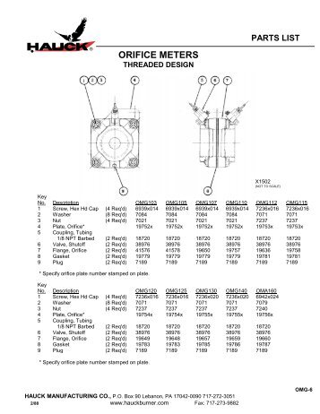 parts list orifice meters - Hauck Manufacturing