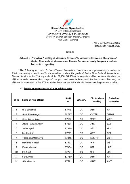 1 Bharat Sanchar Nigam Limited (A Govt of India Enterprises ... - Webs