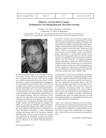 Obituary to Karl-Heinz Lampe, Zoologisches Forschungsmuseum ...