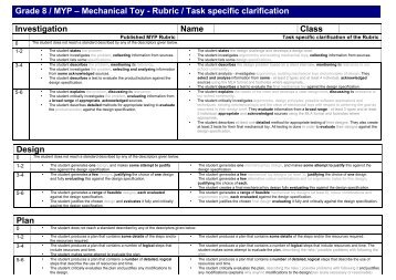 task specific rubrics Grade 8 - Mechanical Toy