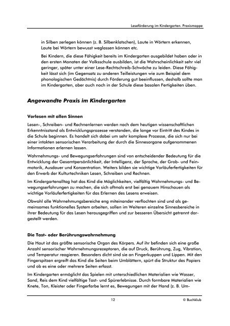 Leseförderung im Kindergarten Praxismappe - Zeit Punkt Lesen