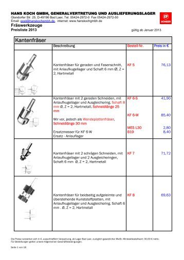 werkzeugpreisliste_2013 - bei Hans Koch GmbH