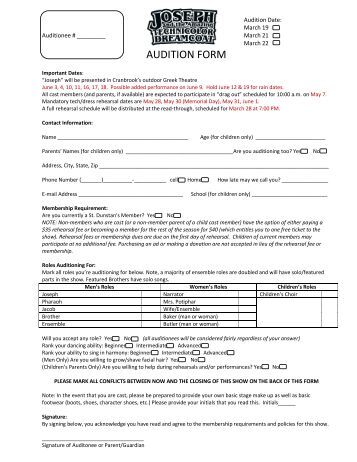 download form audition Production Missouri Theatre Dance and Audition     Form