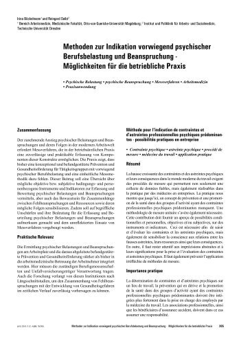 Methoden zur Indikation vorwiegend psychischer Berufsbelastung ...