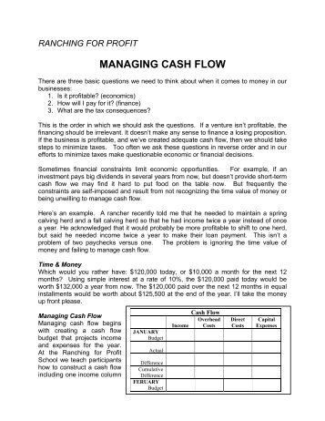 MANAGING CASH FLOW - Ranching For Profit