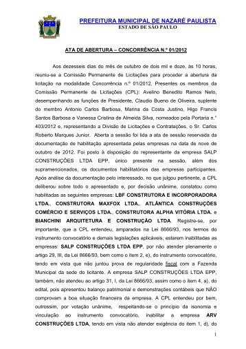 EDITAL DE LICITAÇÃO - Prefeitura Municipal de Nazaré Paulista
