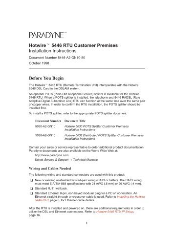 Hotwire 5446 RTU Customer Premises ... - Zhone Technologies