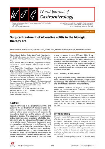 Surgical treatment of ulcerative colitis in the biologic therapy era