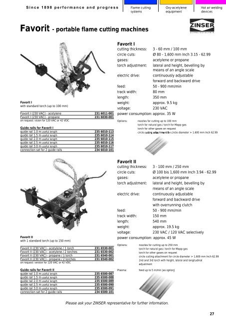 Oxy-acetylene equipment - Zinser Schweisstechnik GmbH