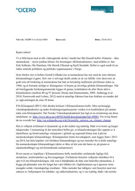 Tilsvar_Klimarealistene (pdf) - Bjerknessenteret for klimaforskning