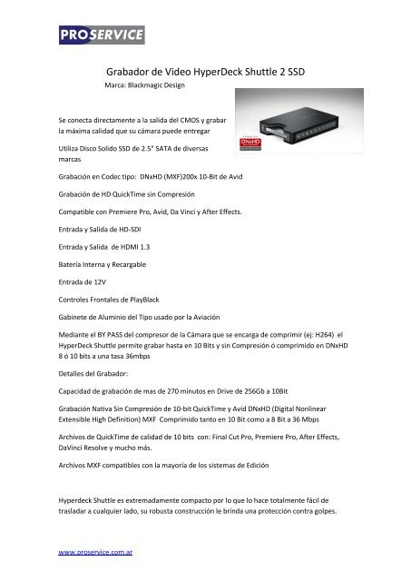 Grabador de Video HyperDeck Shuttle 2 SSD - Proservice