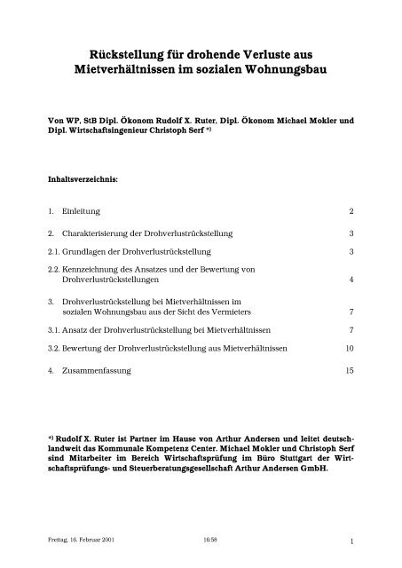RÃ¼ckstellung fÃ¼r drohende Verluste aus ... - Rudolf X. Ruter