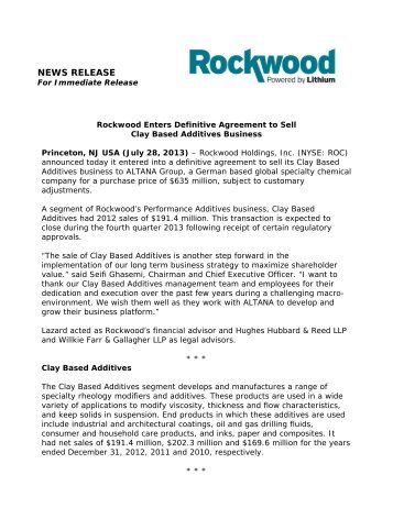 Download the PDF - Rockwood Holdings, Inc.