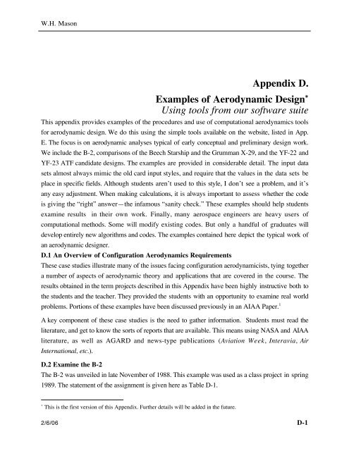 Examples of Aerodynamic Design - the AOE home page - Virginia ...