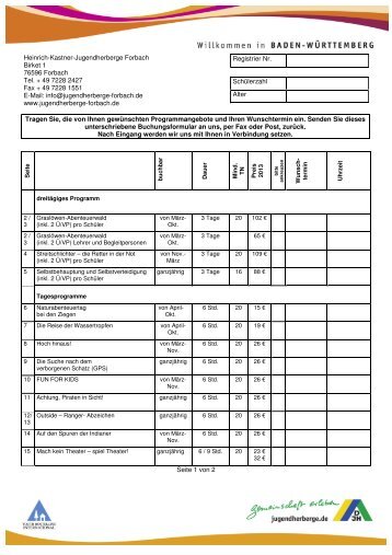 Formular - Heinrich-Kastner-Jugendherberge Forbach