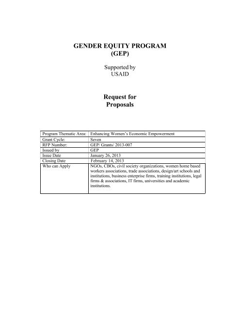 GENDER EQUITY PROGRAM (GEP) Request for ... - Aurat Foundation