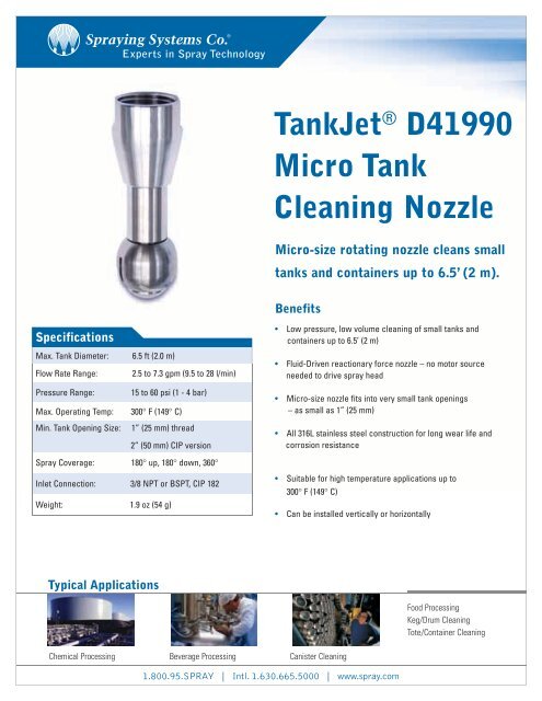 TankJet D41990 Micro Tank Cleaning Nozzle - Spraying Systems Co.
