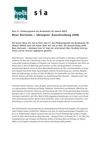 Neue Horizonte â Ideenpool: Ausschreibung 2006 - holz 21