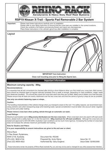 RSP19 Nissan X-Trail - Sportz Pad Removable 2 Bar ... - Racks For All