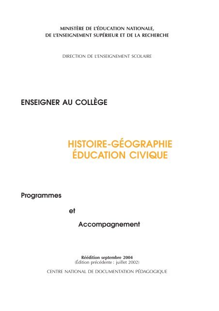 Enseigner au collÃ¨ge - Histoire-gÃ©ographie Ã©ducation civique - Cndp