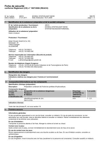 Fiche de sÃƒÂ©curitÃƒÂ© - Zeller+Gmelin GmbH