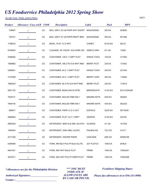 US Foodservice Philadelphia 2012 Spring Show - Foodshows