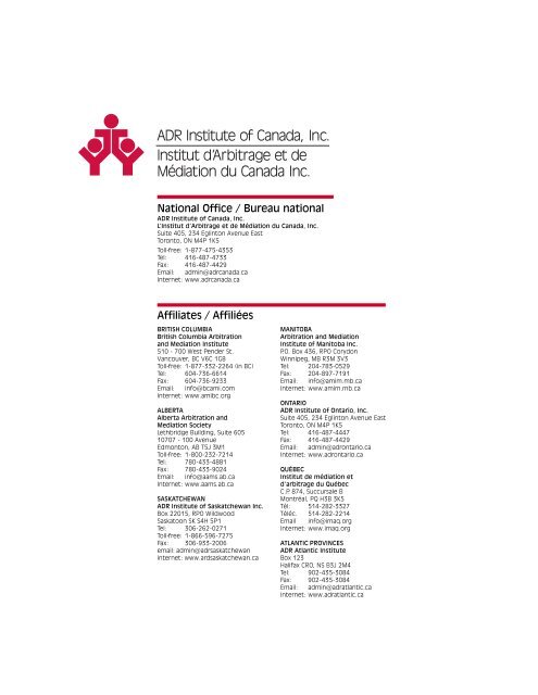 Printemps 2011 - ADR Institute of Canada