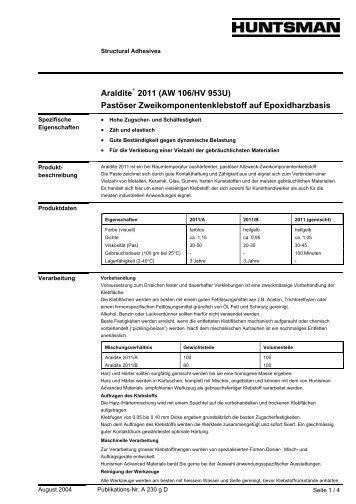 AralditeÂ® 2011 (AW 106/HV 953U) PastÃ¶ser ... - Wintersteiger