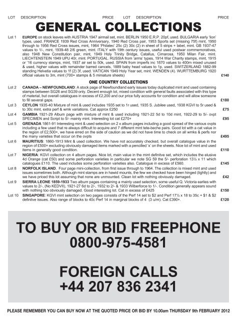 to buy or bid freephone 0800-975-4581 foreign calls +44 207 836 ...