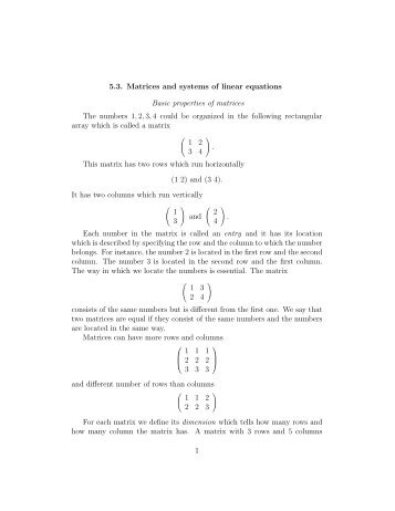 5.3. Matrices and systems of linear equations Basic properties of ...