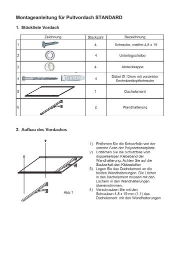 Montageanleitung fÃ¼r Pultvordach STANDARD - Heim und Hobby