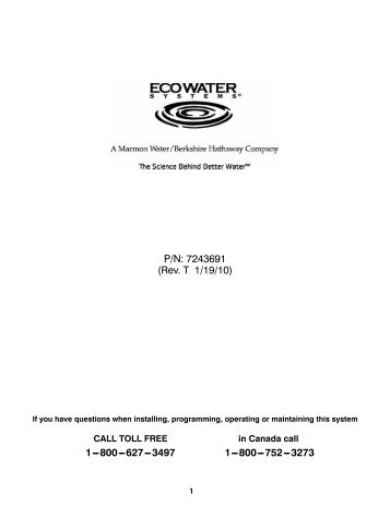 EcoWater EWS1F Manual - Watermaker