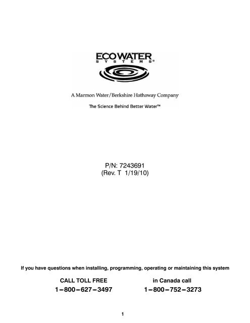 EcoWater EWS1F Manual - Watermaker